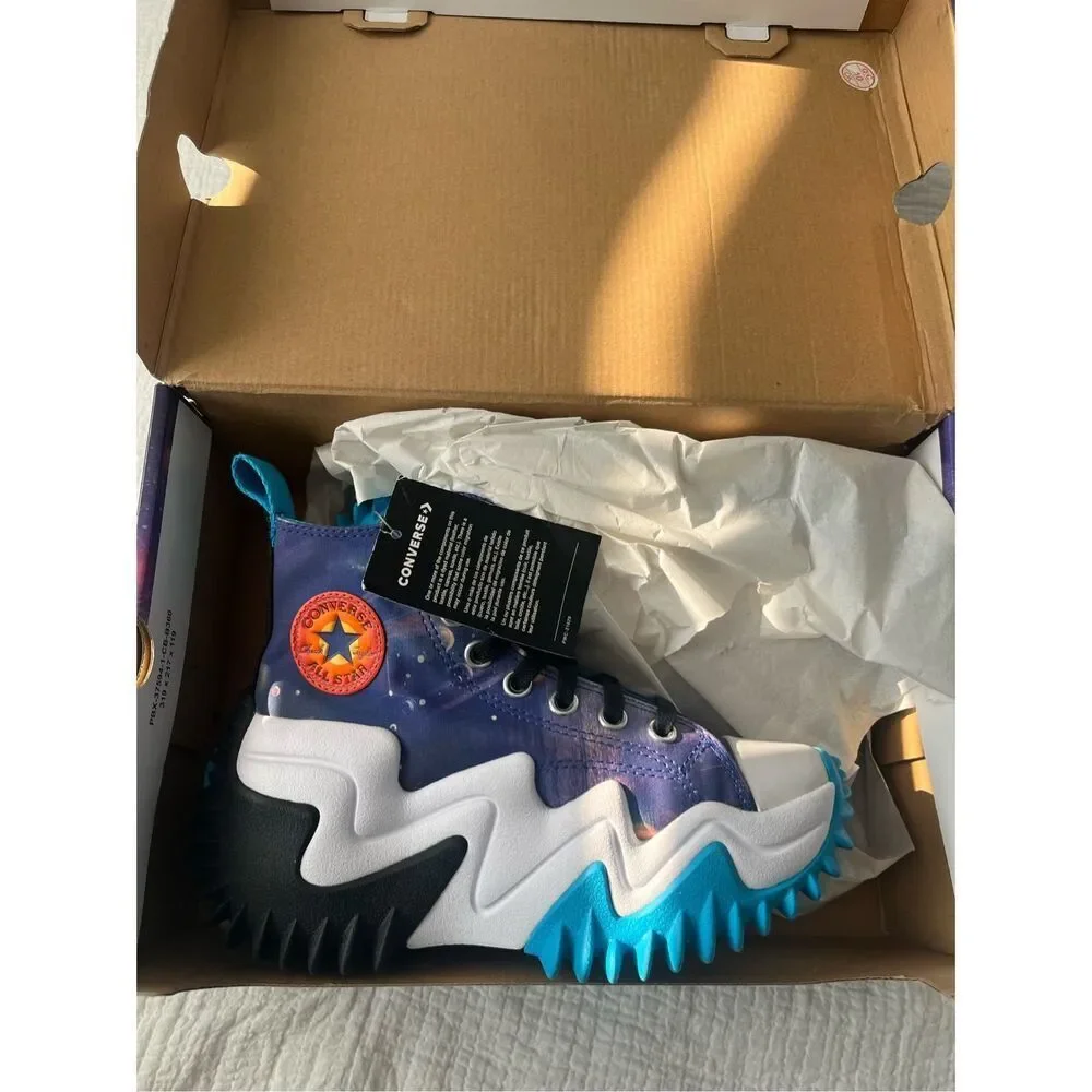 Converse Run Star Motion Hi Galaxy Platform Sneakers Women 4.5 Space Print Chunk
